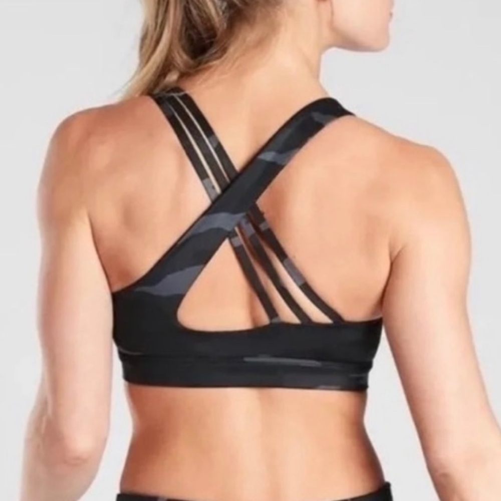 Athleta Train Free Black and Grey Camo Sports Bra - Picture 1 of 8